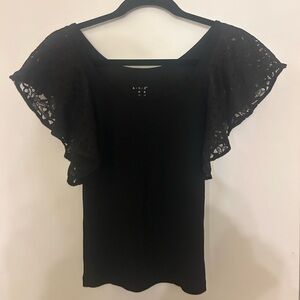 Chic Black Lace Flutter Sleeve Blouse